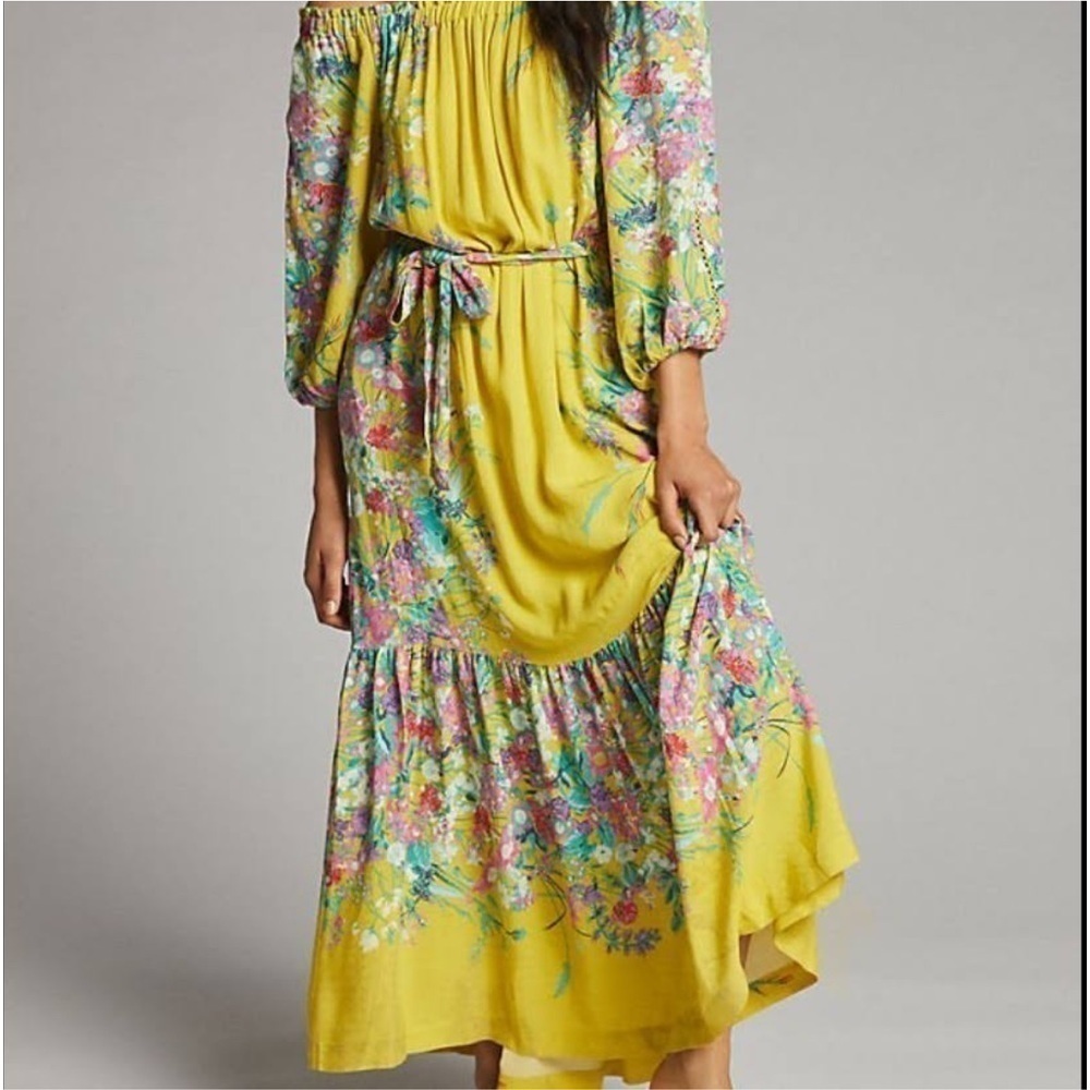 ANTHROPOLOGIE ELIORA PEASANT RUFFLE FLORAL MAXI DRESS SIZE SMALL EUC